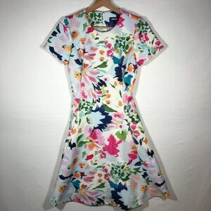DKNY Women's 0 XS Multicolor Floral Short Sleeve Unlined Dress